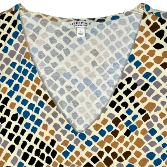Liverpool Lapis Snake Top Short Sleeve V-Neck Knit Top - Blue/Brown/Gold - XL - Picture 4 of 9
